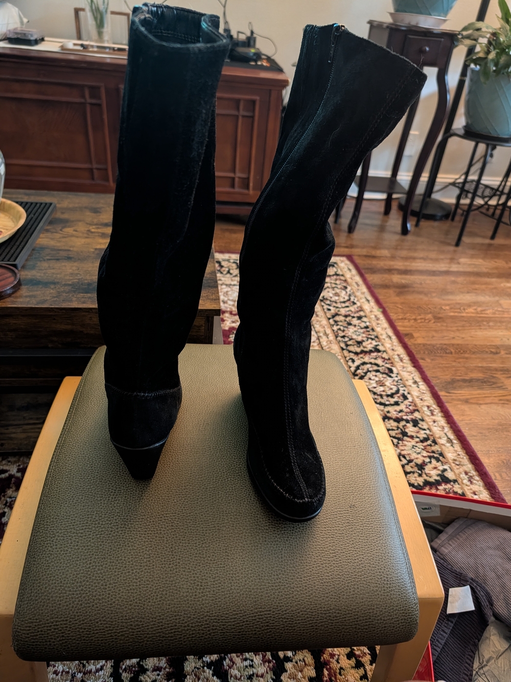 Women's Black Over-the-Knee Suede Boots with Block Heel
